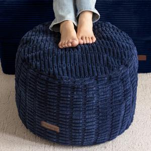 HIGOGOGO Pouf Ottoman Stuffed Round Modern Foam Filled Foot Rest Poufs for Living Room Chair Decorative 20 X 15 Inches Boho Relax Stool for Wedding Christmas Party, Navy Blue