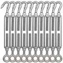 TooTaci 10PCS M8 Turnbuckle 304 Stainless Steel Turnbuckle Hook and Eye, Heavy Duty M6 M8 M10 Tensioner Adjustable Shade Sail Hardware for Cables Wire 3/16" 1/4" 5/16" /3/8", Trampoline, Tent, Tarps