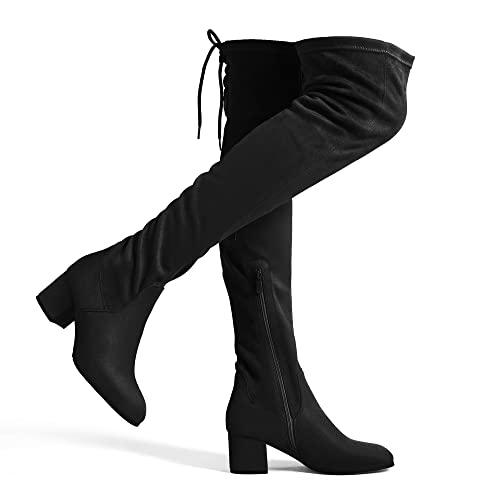 DREAM PAIRS Women's Laurence Over The Knee Thigh High Chunky Heel Boots Long Stretch Sexy Fall Boots,Size 10,Black,LAURENCE 8
