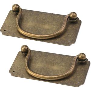 2PCS Vintage Horizontal Decorative Pulls Flat Brass Cabinet Handle Pulls 3.94"x1.97" Furniture Hardware Door Pull 3 Inch Hole to Hole with Screws