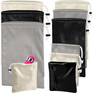 Amylove 9 Pcs Satin Game Toy Storage Bag Silk Drawstring Bags Gift Bags Pouches for Lightweight Toys Organizer Stuff Sack Foldable Travel Pouch for Women, 3 Sizes(Black, Beige, Light Gray)