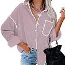 ZESICA Womens Corduroy Shacket Jacket Long Sleeve Button Down Shirt Oversized Blouses Tops with Pockets M