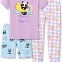 Topgal Moon Panda Pajamas Kids Cotton Rainbow Short Sleeves Shorts & Checkered Pant 3 PCS Soft Jammie Size 12