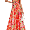 PRETTYGARDEN Women Strapless Maxi Dress 2026 Summer Floral Tube Top Ruched Beach Spring Wedding Guest Long Dresses, Floral Orange, Size S