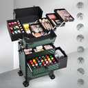 Joligrace Rolling Makeup Case with Drawers - Tattoo Storage Organizer Travel Cart for Nail Tech, Cosmetology, Barber Tools - Portable Suitcase on Wheels Dark Green