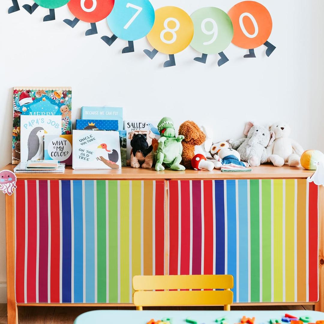 HunnmingRe 6 Pcs Classroom Cabinet Curtains for Shelves 24.02 x 24.61 Inch Self Adhesive Curtains for Bookshelf School Kindergarten Daycare Primary School Classroom Playroom (Rainbow)