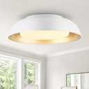 15in LED Flush Mount Ceiling Light, 28W Dimmable Ceiling Light Fixtures with Frosted Glass, White and Gold Finish Modern Ceiling Light for Bedroom Kitchen Living Room, 3CCT, OS-DY2001-WH