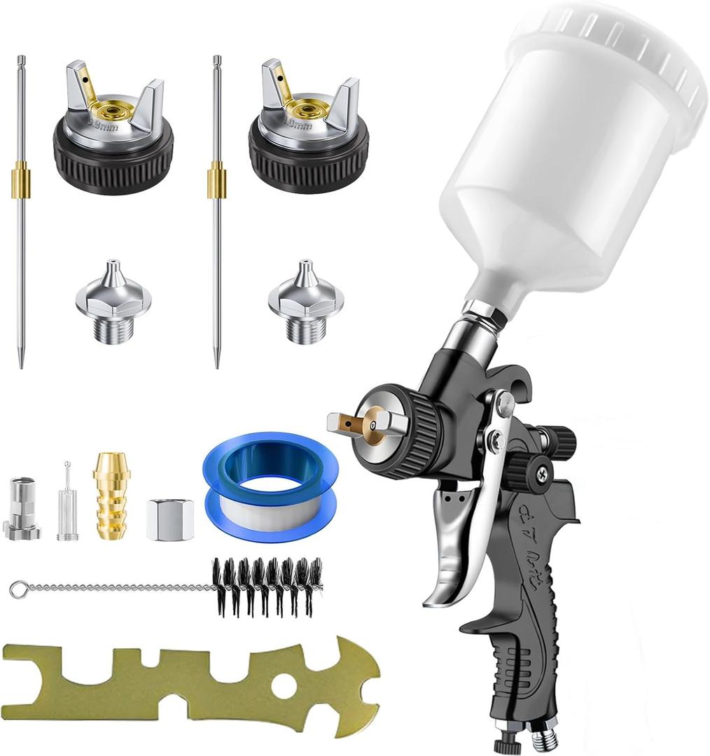 HVLP Air Spray Gun with 0.8/1.0 mm Nozzles, Mini Automotive Air Paint Sprayer Gun Kit, Car Paint Gun Sprayer, Paint Gun with 125cc Capacity Cup for Auto Paint, Primer, Varnish and Top CoatBlack