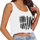Aluvee USA 4th of July Tank Tops Women Red White and Blue Shirts Tank Tops American Patriotic Flag Crop Sleeveless Tee (White, L)