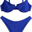 ZAFUL Women's Twist Front Bikini Sets Underwire Tie Back Bikini High Waisted Two Piece Swimsuit (1-royal Blue) S 