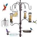 6-Hook Bird Feeding Station Kit, Wild Bird Feeder Stand Pole, Multi-Feeder Kit Stand with 4 Feeders, Bird Bath and Mesh Tray, 94 Inch