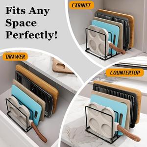 Space-Saving Kitchen Organizer Rack - 5-Slot Heavy-Duty Cutting Board and Bakeware Holder, Rust-Resistant with Anti-Slip Feet for Countertop or Cabinet Storage