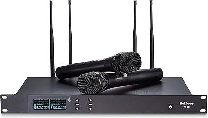 BEKBOES Professional Handheld UHF Wireless Microphone System, 2x100 Adjustable UHF Channels and Independent Volume Control, 165ft Range for Home Karaoke/Meeting/Party/Church/Wedding (WT-2E)