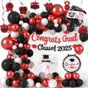 Red Graduation Banner & 9Pcs Hanging Swirls for Class of 2025 Graduation Party Supplies