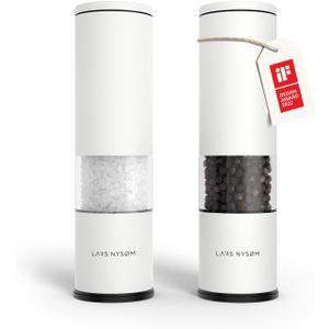 LARS NYSM Salt and Pepper Grinder Set Manual, Stainless Steel Salt and Pepper Mills with Adjustable Ceramic Grinder I Design Spice Shakers (Pure White)