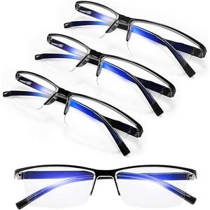 4 Pack Reading Glasses Men, Spring Hinge Blue Light Blocking Readers, Anti Eyestrain Computer Mag, +1.75