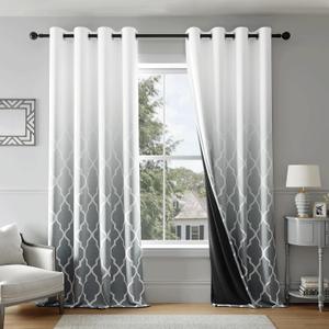 Metro Parlor Ombre Full Blackout Curtains 84 Inches Long 2 Panels for Living Room Bedroom Grey White Moroccan Geo Patterned Room Darkening Thermal Insulated Grommet Top Window Treatment Drapes,52x84
