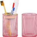 Pink Toothbrush Holders for Bathrooms, 2pcs Glass Toothbrush Holder, 12oz Gold Bathroom Tumbler Cup and Mouthwash Cup, Tooth Brush Cups and Toothpaste Organizer for Bathroom Countertop Decor