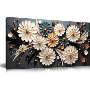 Large Wall Art for Living Room Bedroom Home Office Gold Flower Pictures Wall Art Modern Floral Artwork Framed Wall Decor Canvas Prints 20x40 In (black)