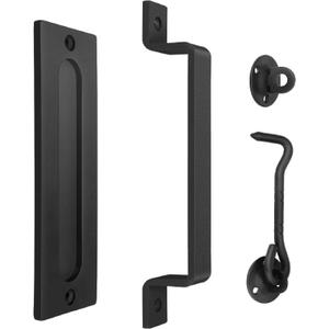 Barn Door Handles Matte Black - Easy to Install, Heavy Duty Barn Door Handle with Flush Pull and Lock Latch