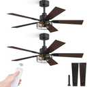 Fanbulous 2 Pack Farmhouse 42 Ceiling Fans with Lights, Black Industrial Caged Ceiling Fans for Bedroom Living Room, Double-Sided 5 Blades Rustic Ceiling Fan