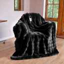 IUUI Electric Heated Blanket Throw 50''x60'',Luxury Faux Rabbit Fur Heating Throw Blankets,Fast Heating with 1/2/4/6/8/10 Hours,Overheat Protection, Quick Heating, Memory Function, Gift-Ready Design (Black)