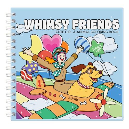 Whimsy Friends Adult Coloring Book for Relaxation - Gentle Symbiosis of Human and Animal Soothing Coloring Books for Adults Relaxation - Perfect Stress-Relieving Gift for Women 2 Pack