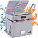 DocSafe File Box with Lock,Multi-Layer Fireproof Document Box Collapsible File Storage Organizer with Pocket,Large Portable Home Office Filing Cabinet Safe for Hanging Letter/Legal Size Folder,Silver