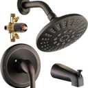 Shower Tub Faucets Sets Complete with Diverter, 5 Spray Settings, 6-Inch 2.5 GPM High-Pressure Bathroom Rain Shower 1.8 GPM Tub Spout Head System, Oil Rubbed Bronze