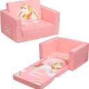ALIMORDEN 2-in-1 Flip Out Comfy Toddler Couch, Lovely Kids Chair Convertible Sofa to Lounger for Story/Nap Time, Pink Unicorn