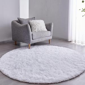 FJZFING White Round Rug Ultra-Soft Plush Modern 4x4 Circle Area Rug for Kid's Bedroom, Fluffy Shag Circular Rug for Nursery Room, Non-Slip Home Decor Cute White Carpet for Teen's Room