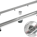 Linear Shower Drain 32" Brushed 304 Stainless Steel | Fast Drainage | Tile Inserted | Stainless Floor Drain Grate | Hair Strainer | Drain Key | The Upgrade for Your Bathroom