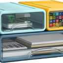 Desk Organizer with Drawers, Stackable Storage Drawers with Compartments Desktop Organization for Office Supplies, Makeup, Pencils, Tape, Erasers, Paperclips, Chargers (2S1M) (Light blue+Yellow+Deep Blue)