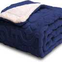Home Fleece Twin 50x70 Inches Blanket for Couch, Bed, TV, Party, and Gift - 3D Jacquard Decorative Blankets - Cozy Soft Blanket, All Seasons, Flower Navy Blue, 50"x70"