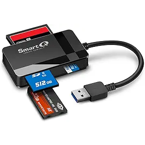 SmartQ C368 USB 3.0 Card Reader - Plug & Play, Compatible with Apple & Windows, Supports SD, Micro SD, MS, CF Cards