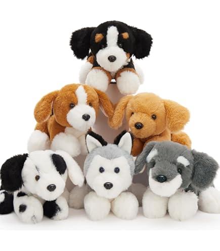 4 Pack 8 Inch Dog Plush Stuffed Animal Soft Fluffy Puppy Pillow Set Theme Party Favor