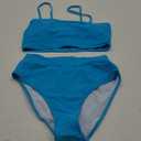 Pink Queen Women's Removable Strap Wrap Pad Cheeky High Waist Bikini Set Swimsuit (Large, 01 - Blue)