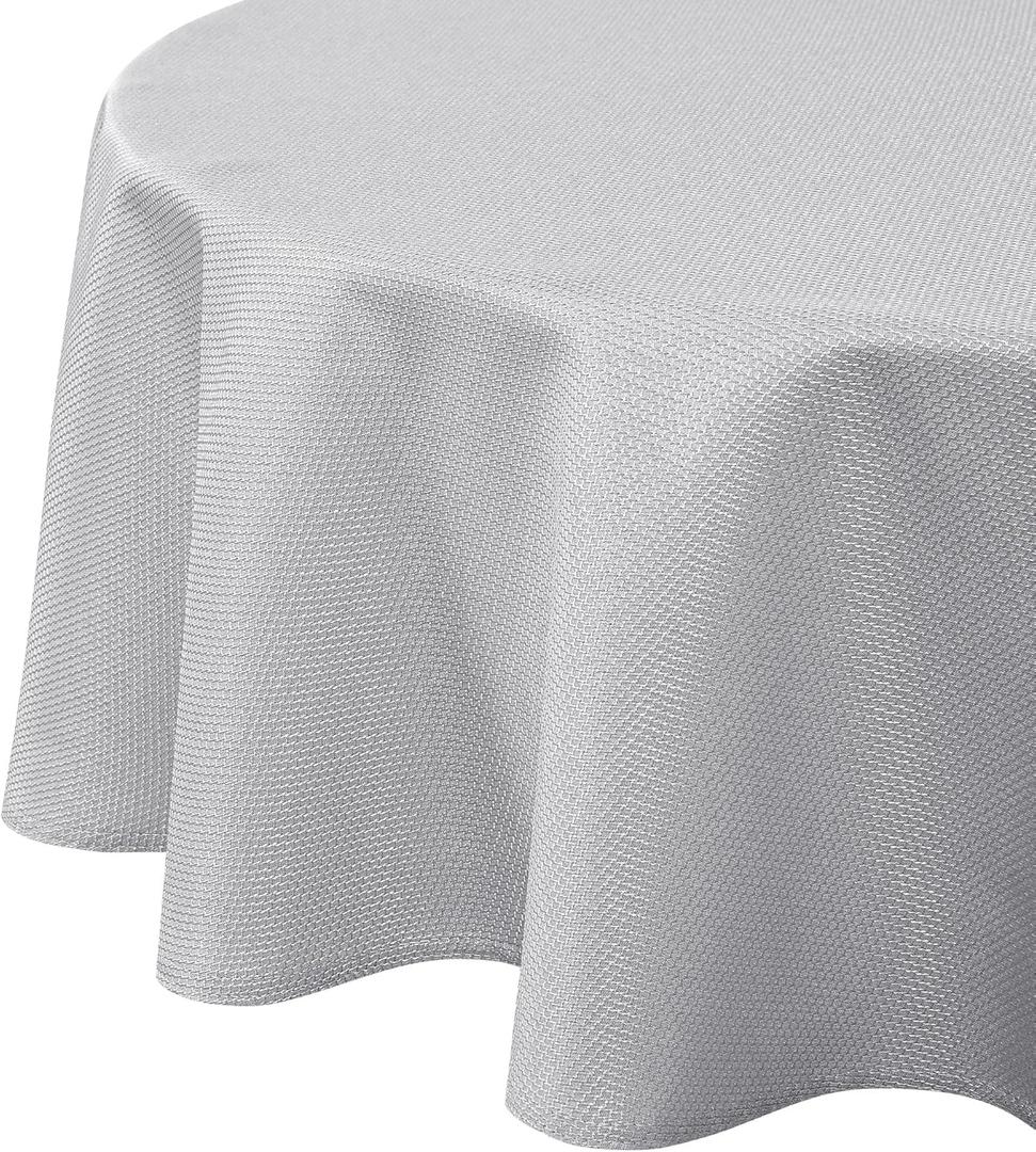DWCN Round Textured Tablecloth Waterproof Antiwrinkle SpillProof Jacquard Table Cloth, Decorative Fabric Table Cover for Kitchen, Dining, Wedding, Parties, Outdoor Picnic,60R, Silver Grey