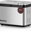 Neretva Bread Maker, 3.3LB Larger Bread Machine 15-in-1 Stainless Steel & Nonstick Ceramic Pan & Auto Nut Dispenser Breadmaker Machines Full Touch Panel with Gluten Free White Wheat Rye French Pizza (Silver)