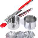 Rorence Stainless Steel Potato Ricer: 15 Oz Potato Masher with 3 Interchangeable Discs & Inner Cup & Silicone Grip Handles - Red