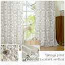 LAMIT Grey Linen Curtains 108 inches Long for Living Room, Long Farmhouse Curtains Grommet Light Filtering Pattern Window Curains & Drapes Vintage Floral Printed, 2 Panels, Each 52 x 108 Inch