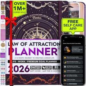 Deluxe 2026 Planner Weekly and Monthly | Law of Attraction Planner with Productivity App | 12-Month for Productivity, Gratitude & Goal Setting | Includes Foldable Vision Board, Gift Box & Stickers (PURPLE SUN-COMPASS)