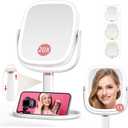 Mocado Makeup Mirror with Lights, 1X/20X Magnifying Mirror with Light, Vanity Mirror with 3 Colors Lights, Height Adjustable Lighted Makeup Mirror, Double Sided 360Rotation, Memory Function (White)