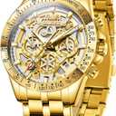 OLEVS Watch for Men Skeleton Business Dress Stainless Steel Waterproof Luminous Mens Wrist Watch