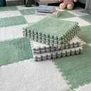 10pcs Plush Puzzle Foam Floor Mat, Soft Fluffy Interlocking Square Foam Tiles Area Rugs Carpet for Parlor Bedroom Decoration(11.8x11.8in, Green&White)
