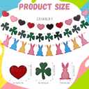 3 Pcs Easter Garlands Wood Bead Bunny Clover Heart Garlands for Easter St. Patrick's Day Valentine's Decorations Spring Wood Hanging Bunny Clover Heart for Mantle (Vintage Style)