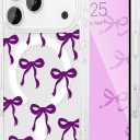 UEEBAI Magnetic for iPhone 17 Pro Max Case, Bow Case Compatible with MagSafe, Wireless Slim Clear Ribbon Aesthetic Phone Cover Anti-Yellowing Shockproof Protective Cover for Women Girl - Purple