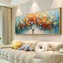 Hand Painted Tree of Life Canvas Oil Painting for Living Room-Framed Colorful Tree Wall Art for Bedroom-Large 3D Landscape Picture for Office Decoration 24x56 inches