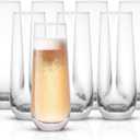 JoyJolt Milo Stemless Champagne Flutes Set of 8 Crystal Glasses. 9.5oz Prosecco Wine Flute, Mimosa Glasses, Cocktail Glass Set, Water Highball Glass, Bar Glassware