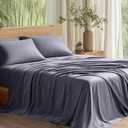 Bedsure Queen Sheet Set, Cooling Sheets for Queen Size Bed Set, Rayon Derived from Bamboo, PureWoven, Breathable & Soft, Deep Pocket Up to 16", Hotel Luxury Silky Bedding for Hot Sleepers, Dark Grey